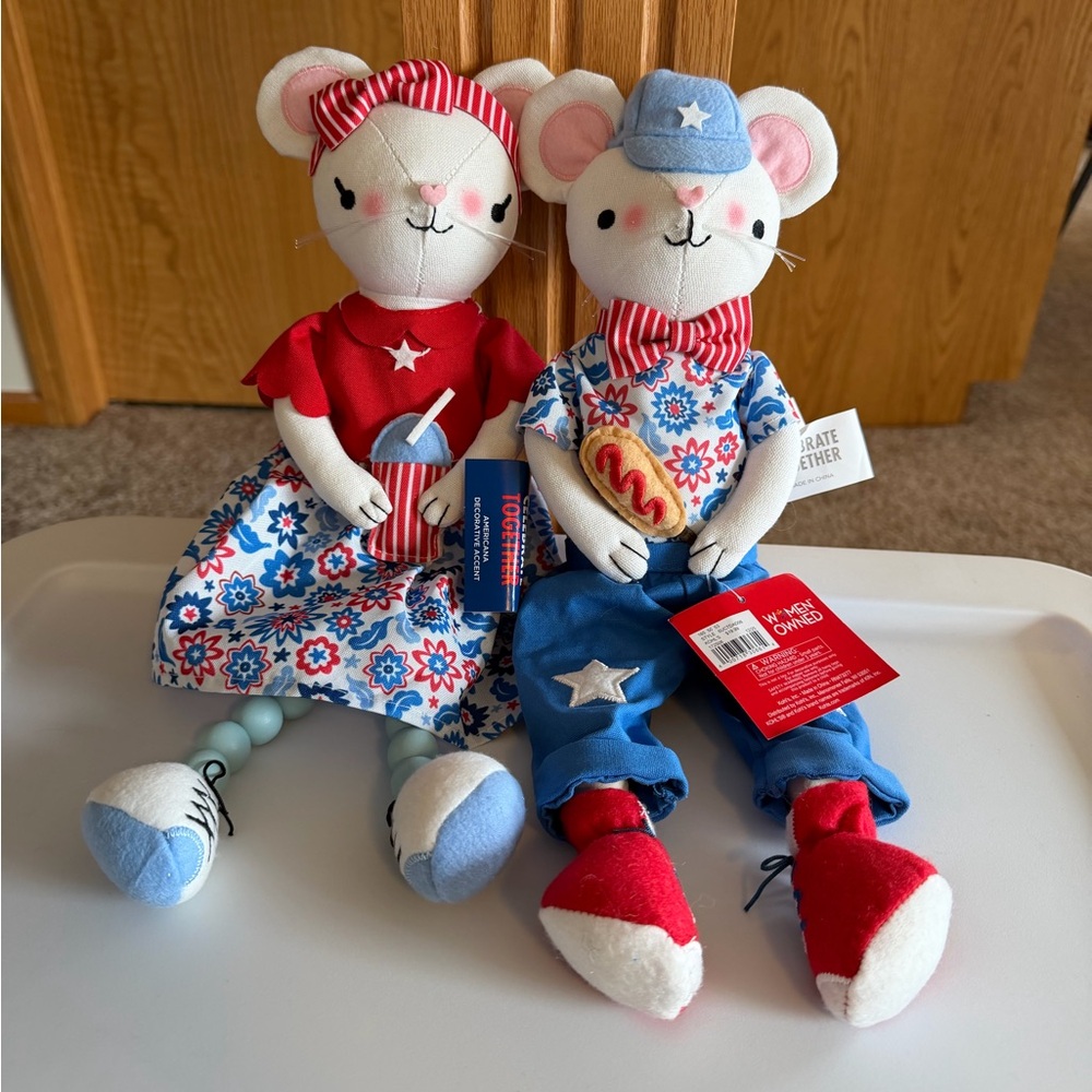 Patriotic Plush Mouse Pair - Red, White & Blue
